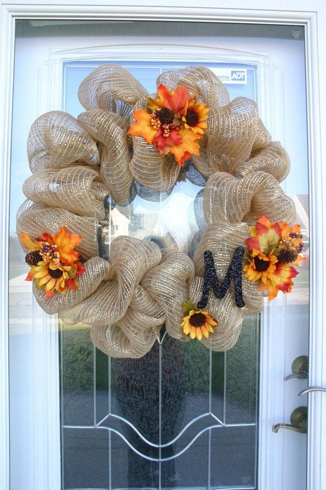Shimmery Orange Mesh Fall Wreath