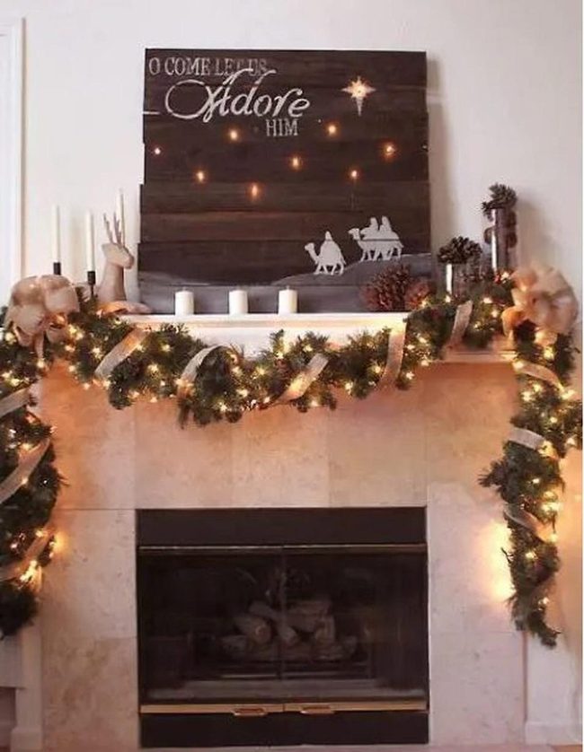 Candlelit Hearth With Evergreen Garlands