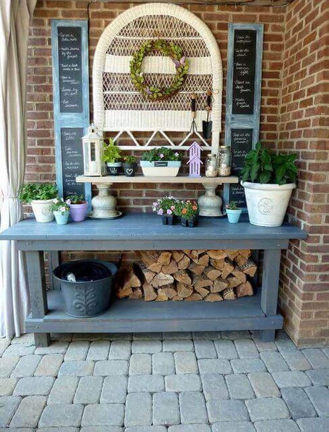 Wooden Potting Bench Garden Station