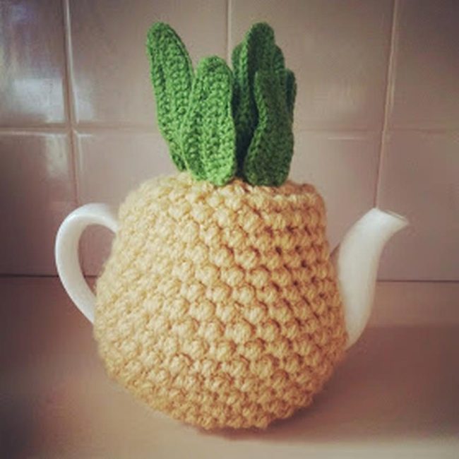 Green Crocheted Leaves On Ceramic