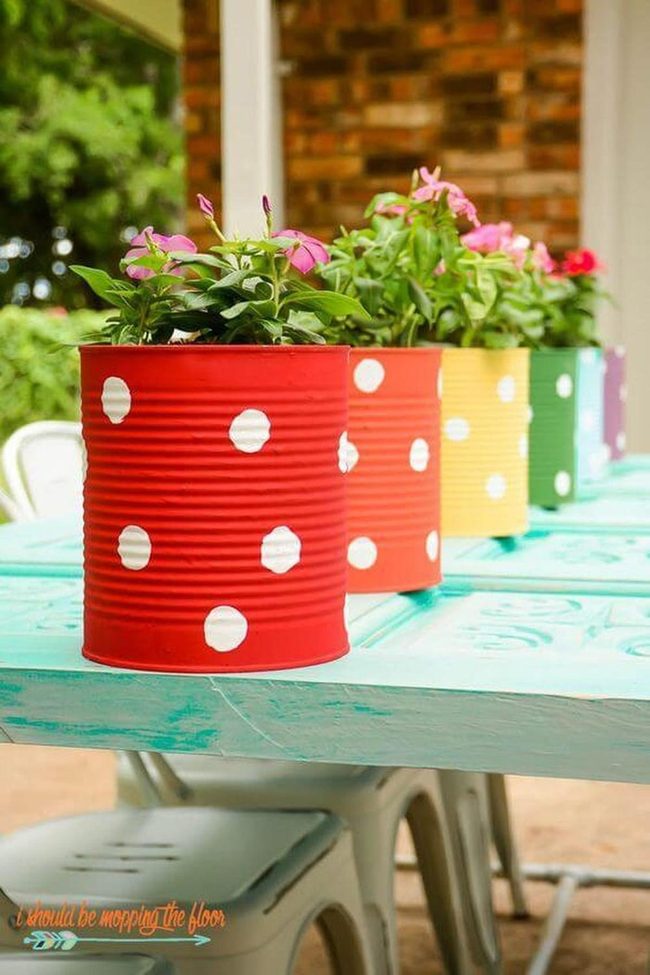 Polka Dot Tin Can Planters