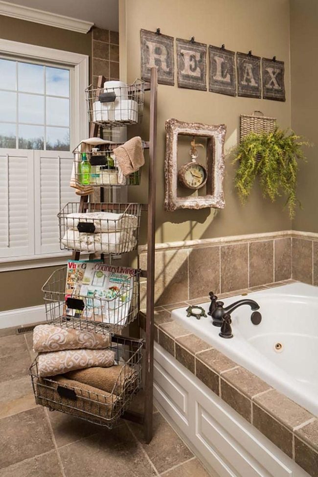 Wooden Ladder With Wire Baskets