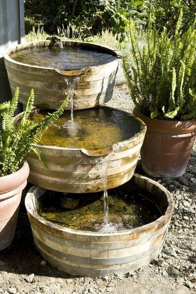 Wooden Barrel Water Feature