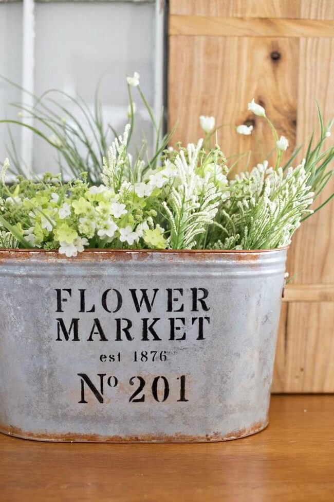 Metal Containers With Spring Blooms