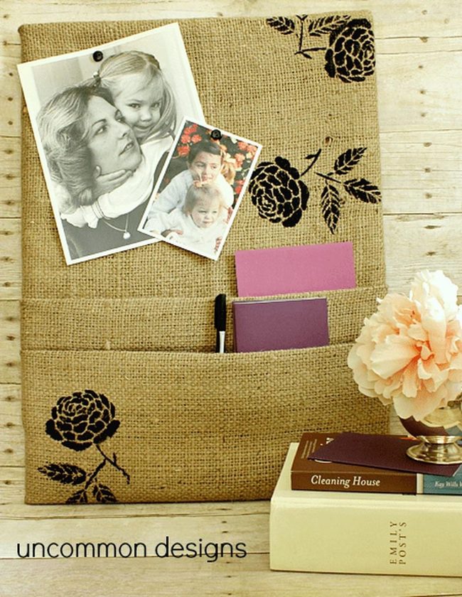 Black Flowers On Burlap Memory Board
