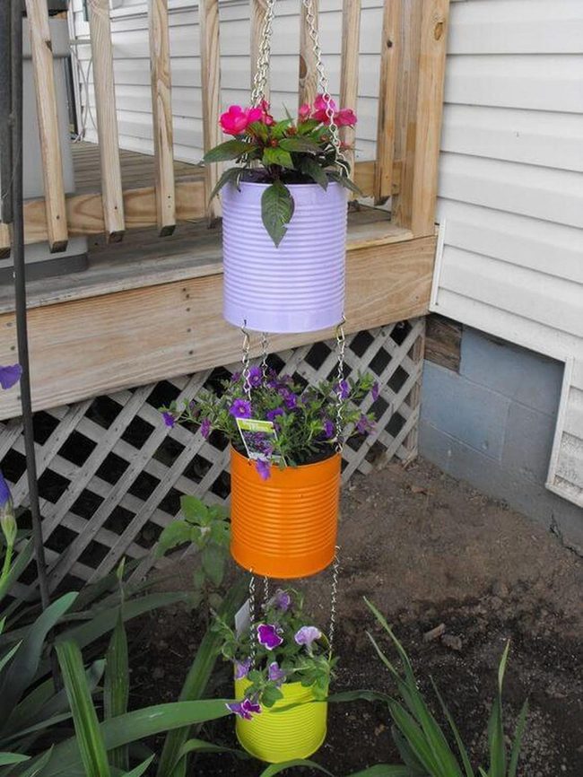 Colorful Tin Cans Vertical Garden