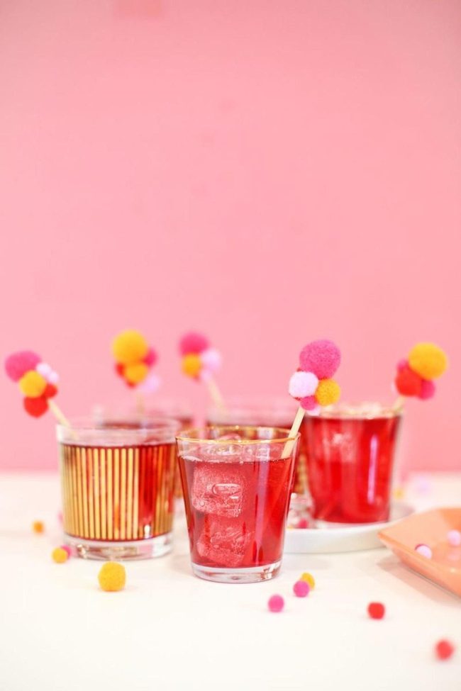 Pink Walls Red Drinks Pom-Pom Sticks