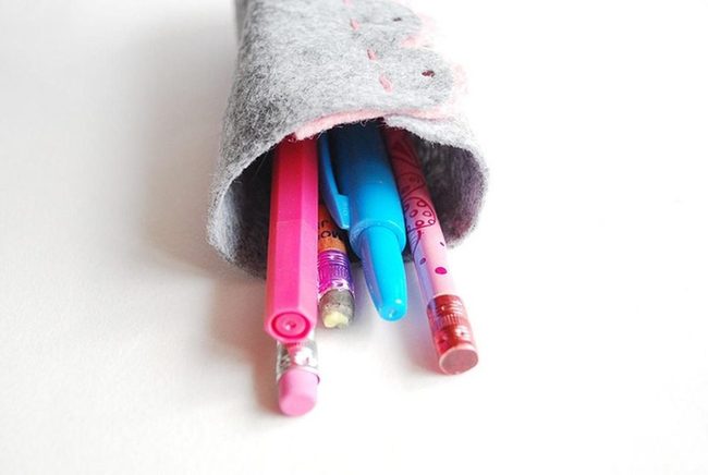Colorful Pens Gray Felt Pouch