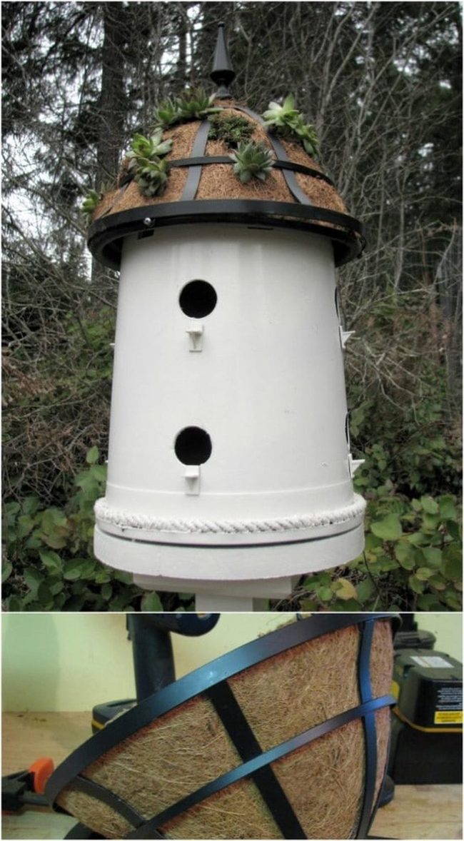 Bucket Birdhouse With Living Roof