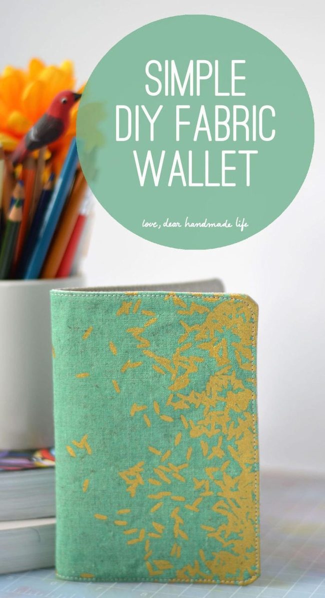 Green Fabric Wallet Yellow Accents