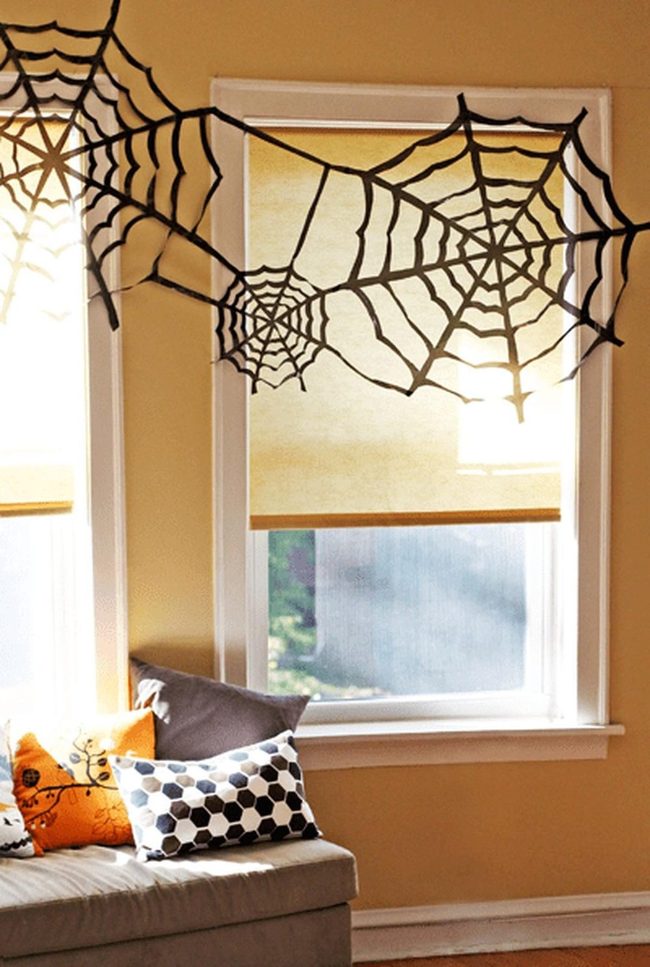 Black Spiderwebs, Orange Spider Pillows