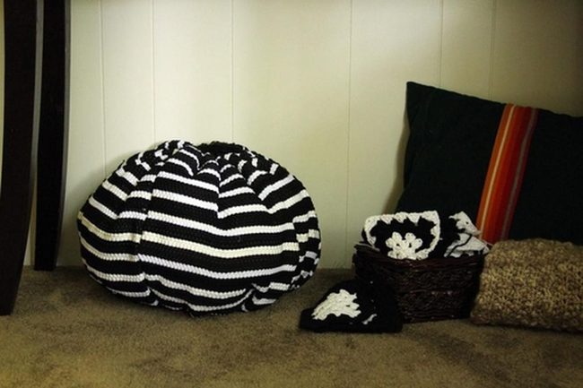 Striped Pillows Meet Knitted Poufs