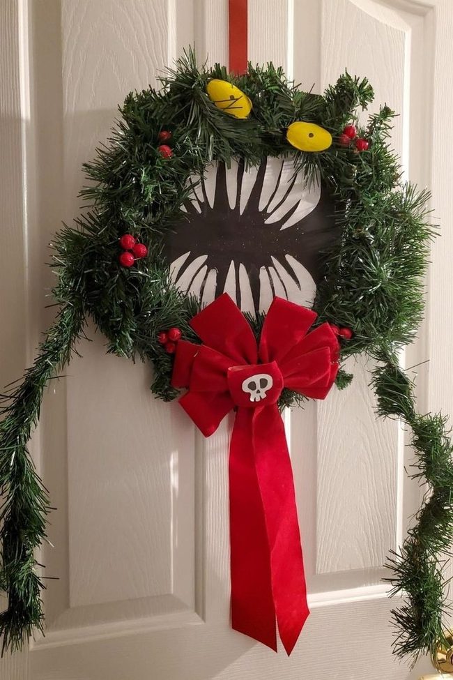Jack Skellington Wreath With Black-And-White Blooms