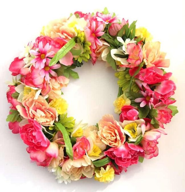 Faux Blooms Wire Frame Wreath