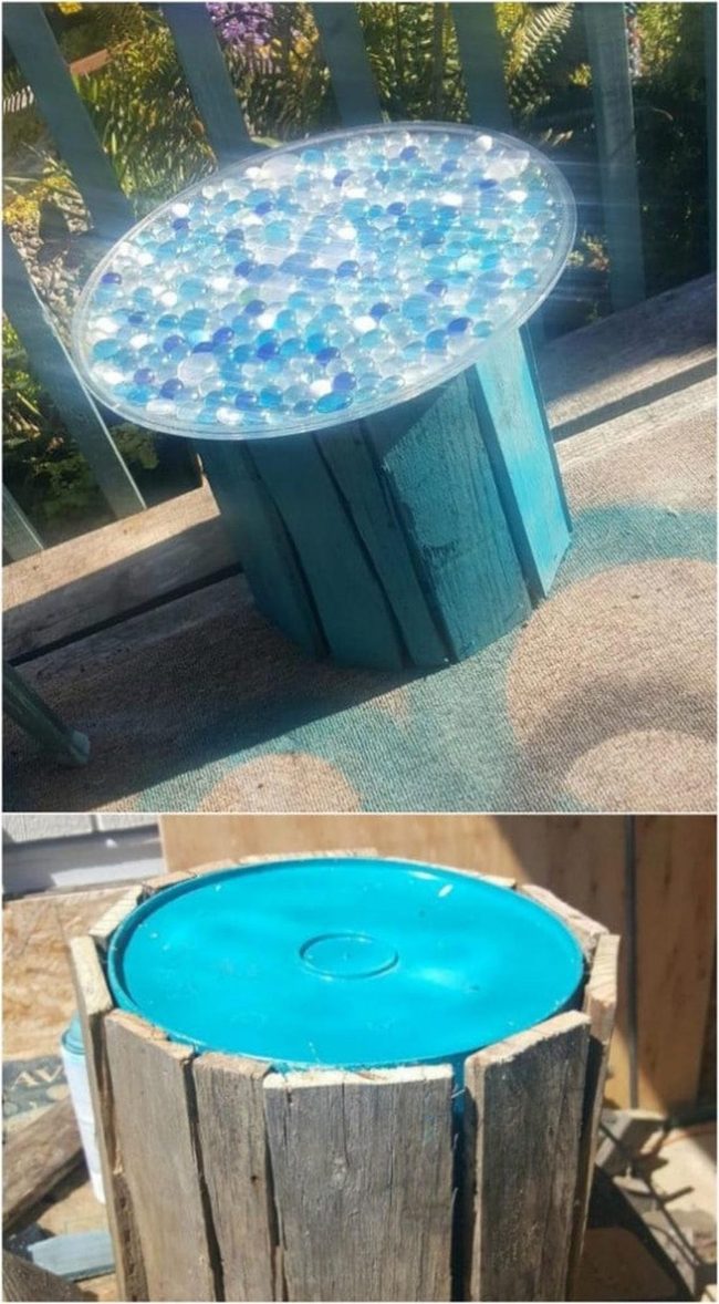 Reclaimed Wood Five-Gallon Bucket Table