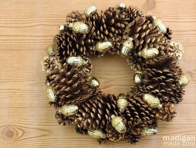 Golden Acorns On Brown Pine Cones