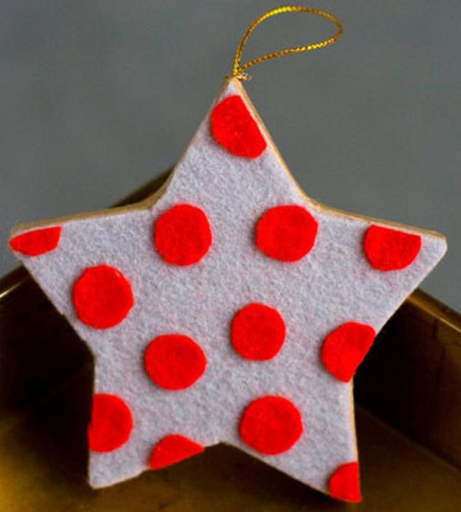 Red Polka Dots On White Felt Star
