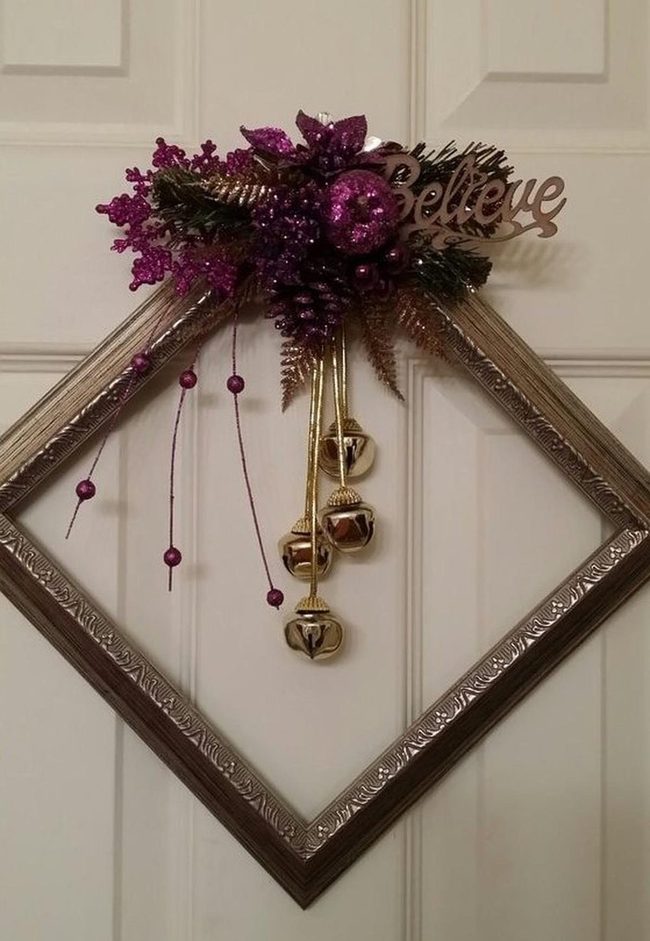 Purple Pinecones Golden Bells Door Wreath