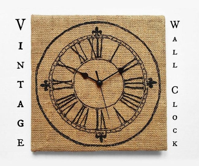 Black Roman Numerals Brown Burlap Clock