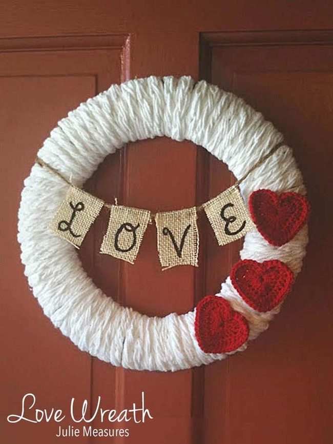 Yarn Hearts Burlap Love Wreath