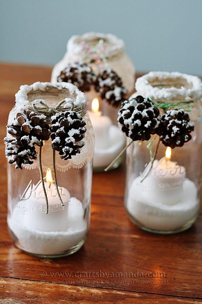 Snowy Pinecone Jar Candles