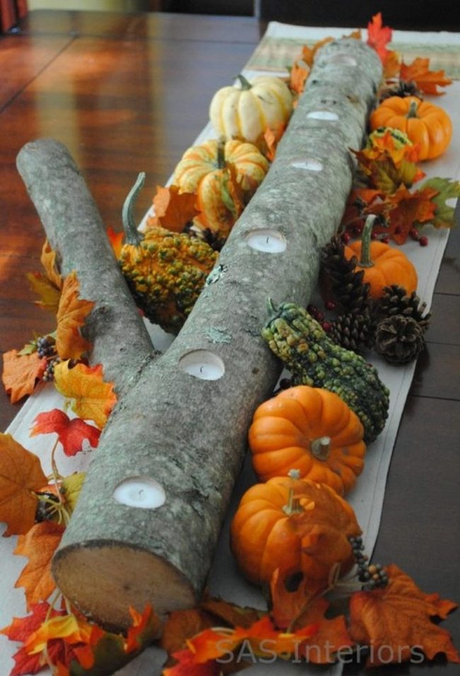 Wooden Logs Autumn Pumpkins