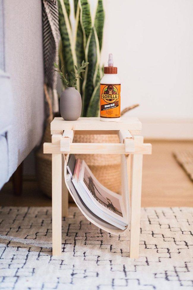 Light Wood Side Table With Magazine Storage