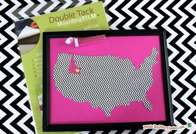 Pink Usa Map With Yellow Heart