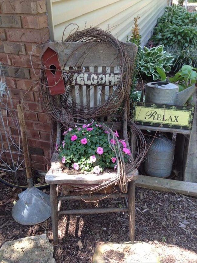 Weathered Wood Chair Blooming Wildflowers