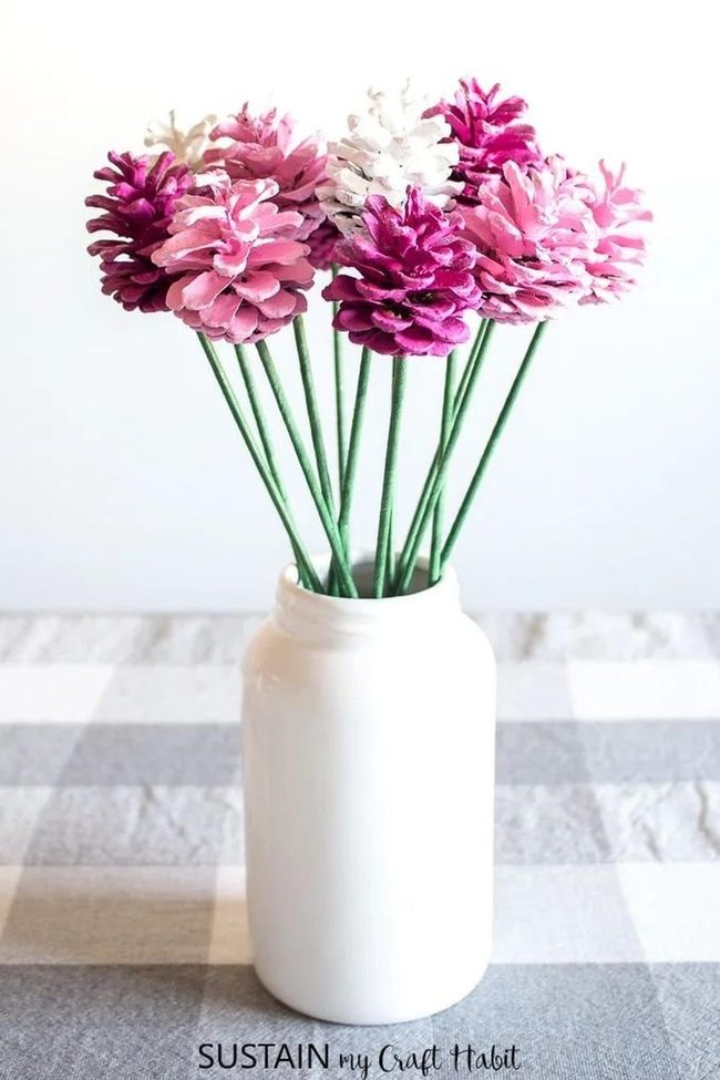 Pink Pinecones with Green Stems