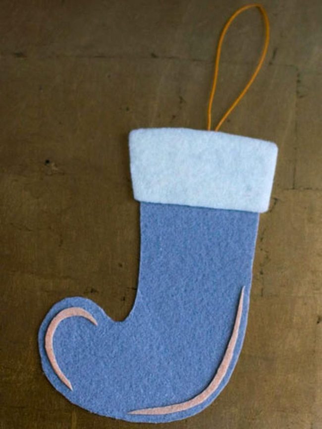 Blue Felt Stocking Pink Details