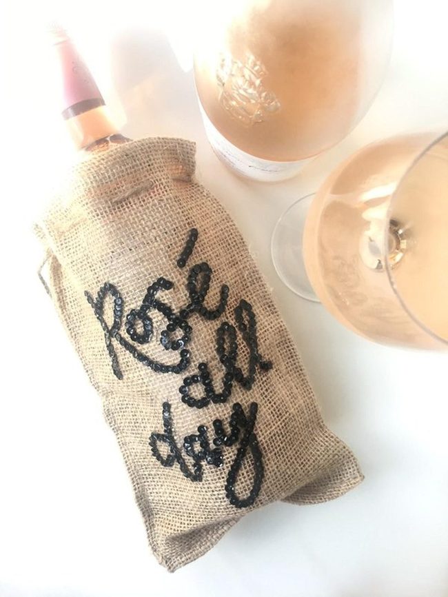 Black Sequins Pink Rosé Bottle