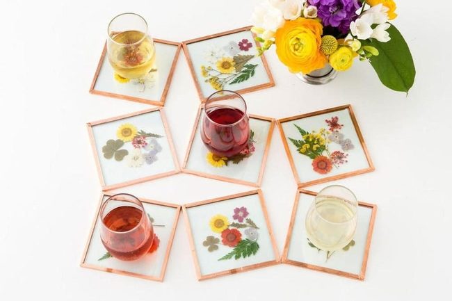Copper-Framed Pressed Flower Coasters