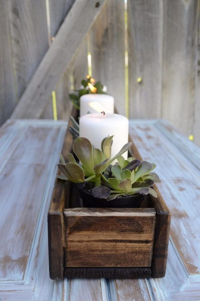 Natural Wood Table Trough Centerpiece
