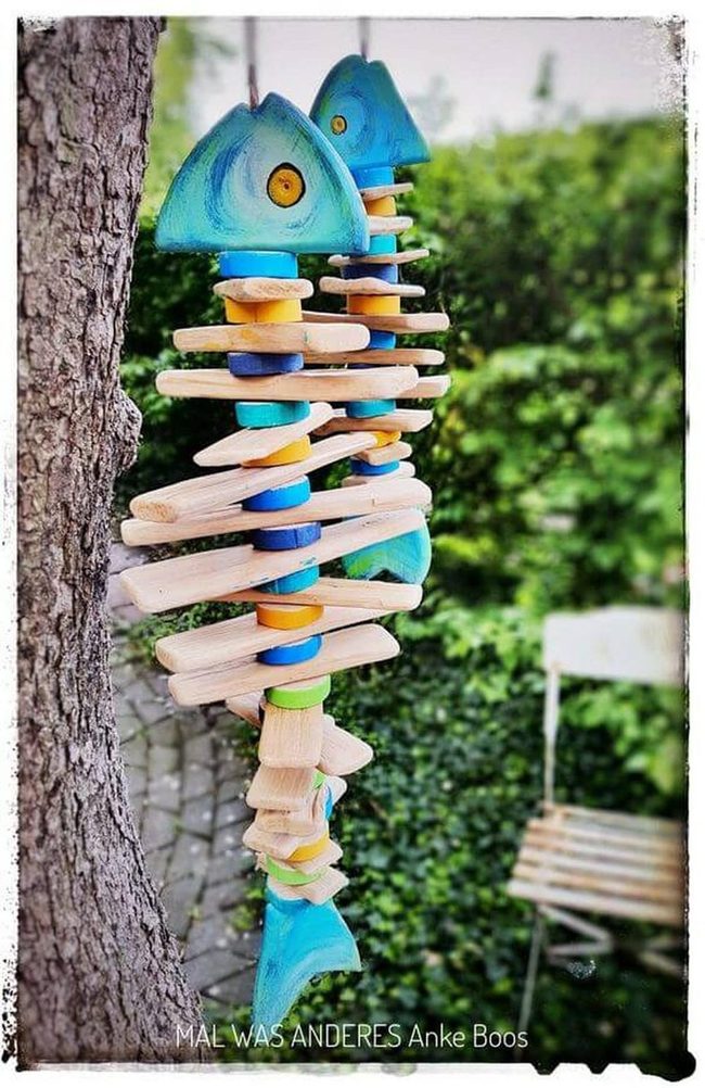 Wooden Fish Wind Chime Blue Yellow Green