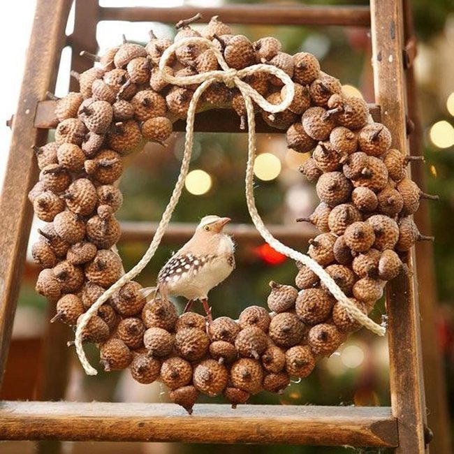 Bird Perched In Nutty Wreath