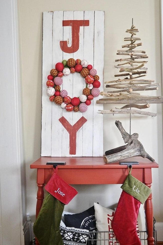 Red Tables With Natural Driftwood Trees