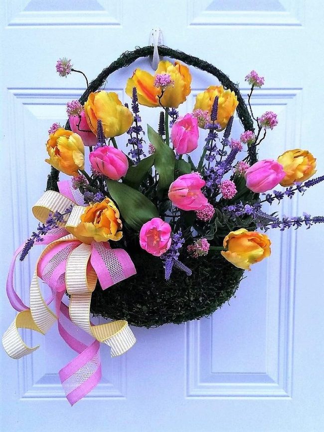 Neon Pink Tulips Spring Basket