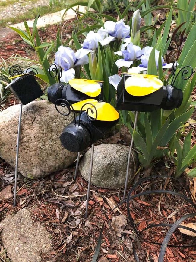 Wooden Bees With Yellow Details