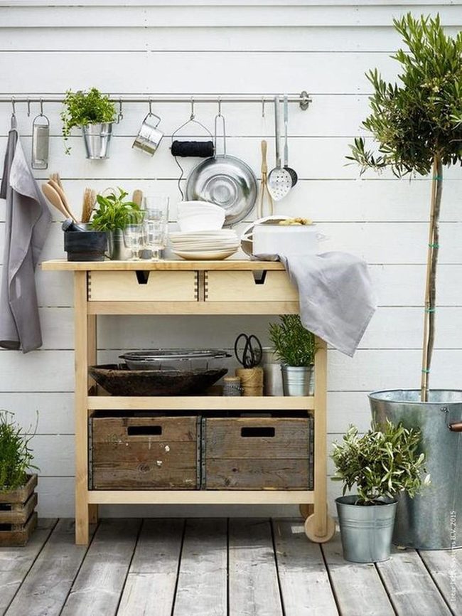 Wood Table Outdoor Kitchen Space