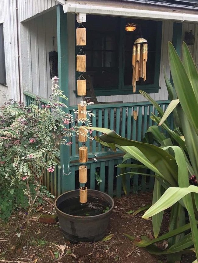 Bamboo Rain Chains Water Harvesting