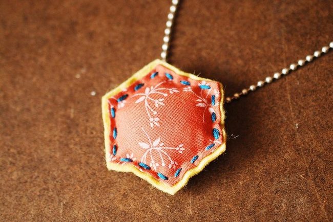 Hexagon Orange Fabric Keychain