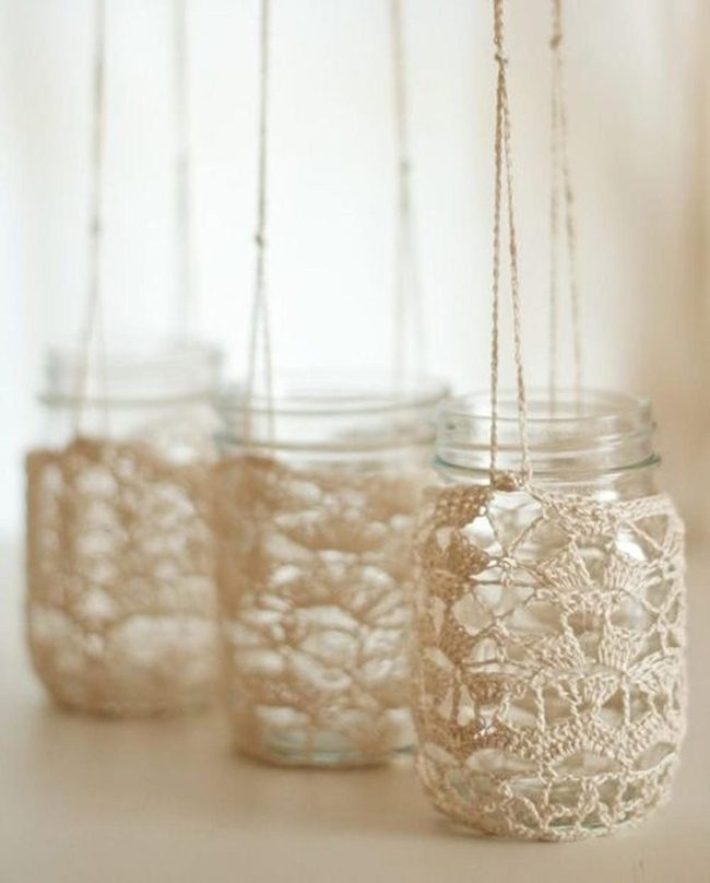 Cream Crochet Jars, Handwoven Light