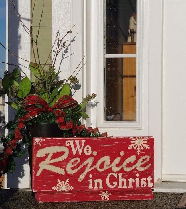 Red And White Wooden Porch Sign