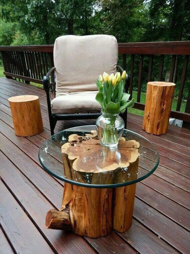 Natural Wood Coffee Table With Glass Tops
