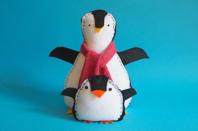 Penguin Plushes With Red Scarf