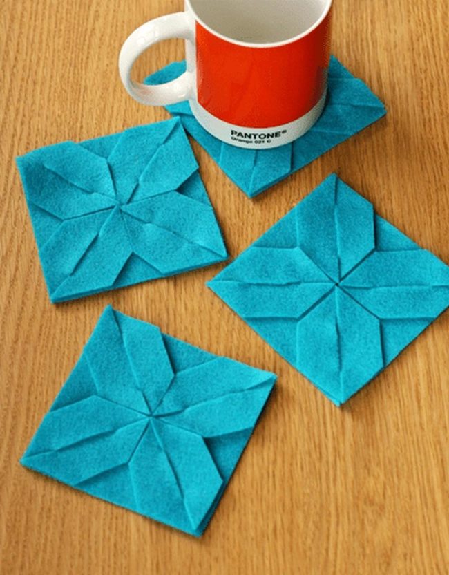 Blue Felt Geometric Star Coasters