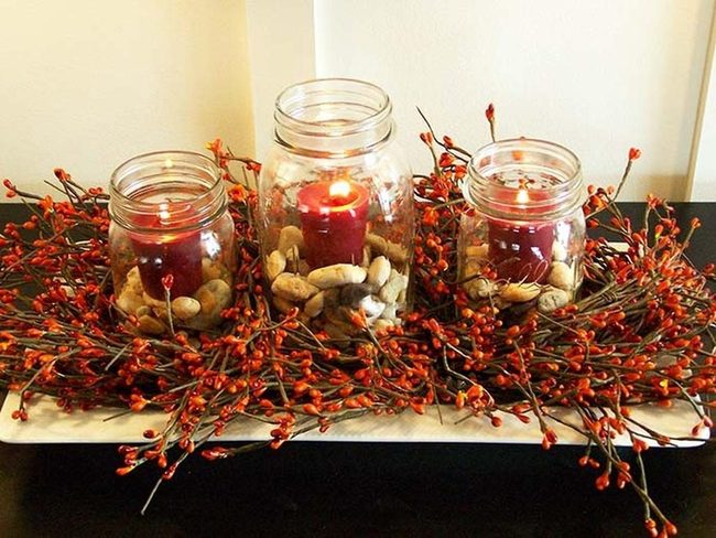 Red Candles Mason Jars Beachstone