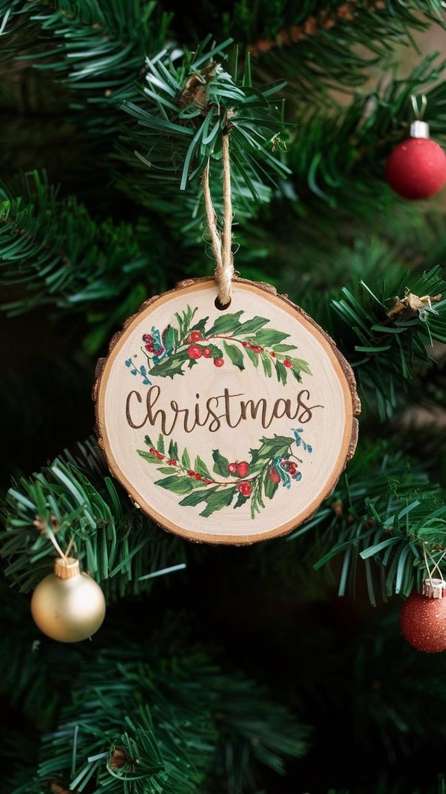 Natural Wood Circle Christmas Decor