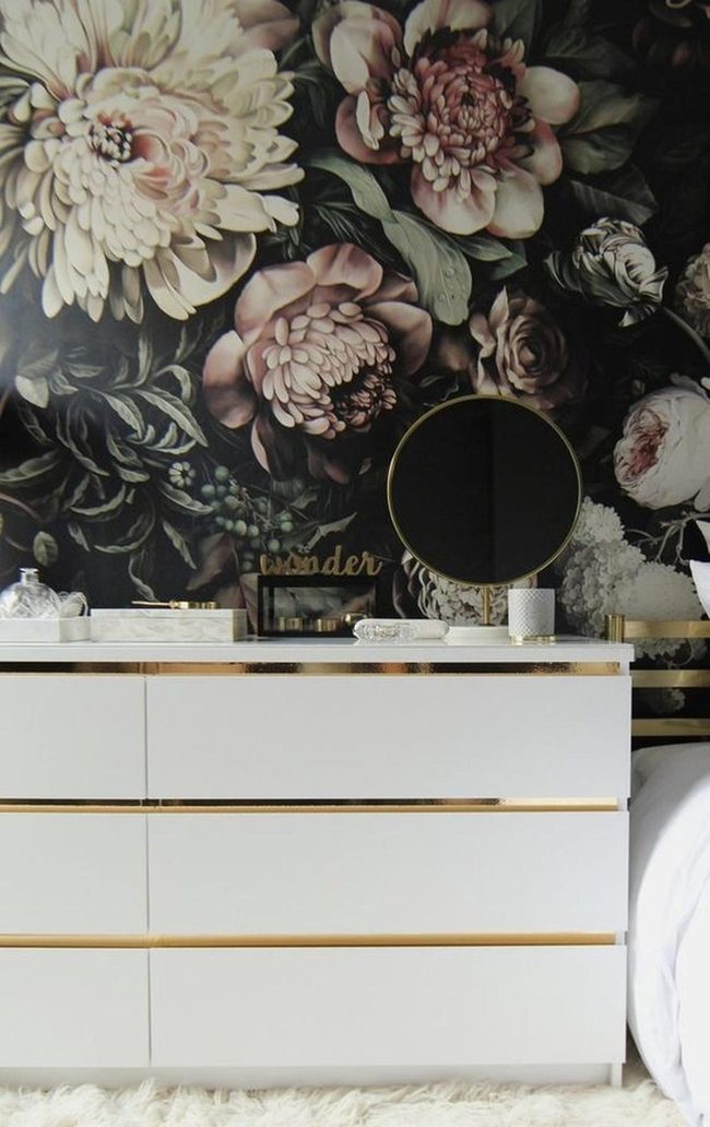 Dark Florals Gold Hardware Bedroom